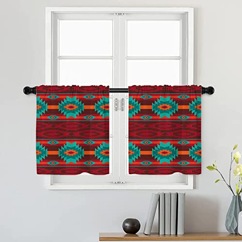 Batmerry Southwestern Navajo Tier Curtains, Ethnic Tribal Aztec Colorful Fabric Window Treatment Short Kitchen Curtain Multilayer Polyester Blackout for Living Room/Bathroom, 2 Pack 26x24 inches