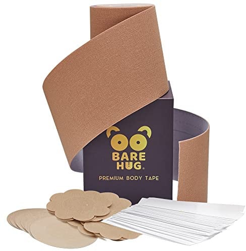 Bare Hug Premium Boob Tape With Storage Box Nipple Covers and Double Sided Fashion Tape Body Tape Perfect Large Breasts Self Adhesive Breast Lift Strapless Backless Support No Bra Boobtapes Beige