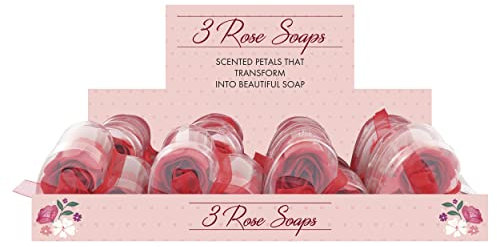 3 Pack Soap Roses in Assorted Red and Pinks with Acetate Gift Box and Organza Ribbon Valentines Day Love Heart Special Bath