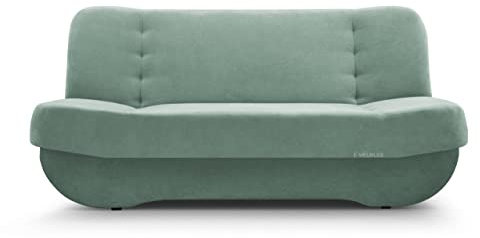 mb-moebel Sofa mit Schlaffunktion und Bettkasten, Kippsofa Schlafsofa Clic-Clack Couch für Wohnzimmer Federkern Sofagarnitur Polstersofa 192x90x87 cm - PAFOS (SORO 34 - Mint)