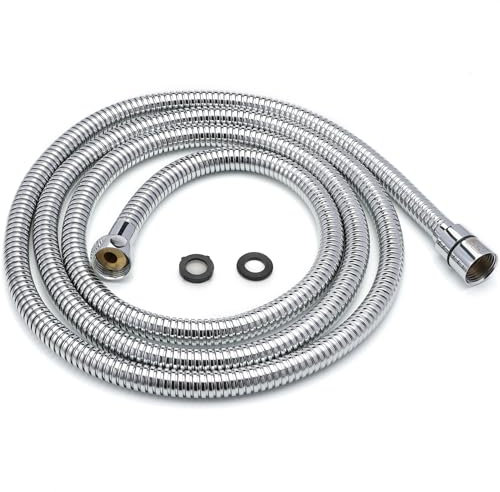H&S Edelstahl Duschschlauch mit 2 Unterlegscheiben - 2m mit 1/2 Zoll Anschluss - Universal Brauseschlauch mit Chrom-Finish - Knickschutz Schlauch für Dusche & Badewanne