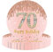 YAAVAAW Happy 70th Birthday Paper Plates 9'' Rose Gold,16Pcs Womens Party Disposable Tableware,70th Decorations for Women,Her Supplies Table