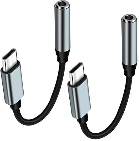 USB C auf 3.5mm Audio Adapter (2 Stück), USB C auf 3.5mm Kopfhörer Adapter, USB C Aux Adapter kompatibel mit Samsung Galaxy S21/22/23, Xiaomi Mi 8/9/10, Huawei P20/30/40Pro
