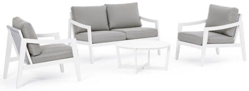Casa Padrino Luxus Gartenmöbel Set Grau/Weiß - 1 Luxus Gartensofa & 2 Luxus Gartensessel & 1 Luxus Gartentisch - Garten Möbel - Hotel Möbel - Pool Möbel - Outdoor Möbel - Luxus Möbel