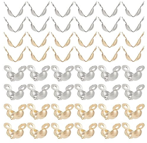 SUNNYCLUE 1Boîte 600PIÈCES Embouts de Perles Couvre-Noeuds 304 Pointes de Perles en Acier Inoxydable Calotte Se Termine à Clapet Ouvert Clamshell à Sertir Couvre Les Extrémités Ouvertes CAPss à Sert
