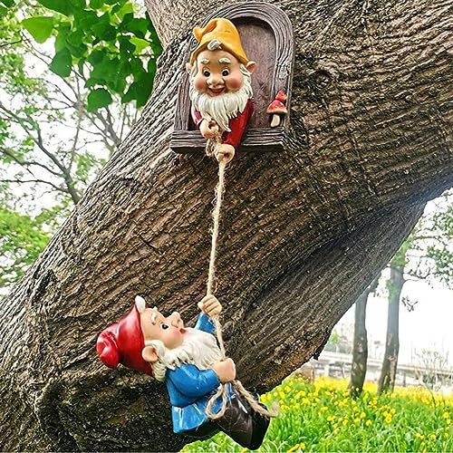 Gartenzwerg für den Außenbereich, Kletterelfen, Gartenskulptur, Zwerg, Baumumarmung, Dekoration, Fee, hängende Dekoration, Miniaturfiguren, Gartenzwerg, Landschaftsfigur für Rasen, Balkon, Terrasse
