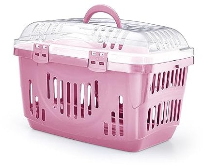 Patam trasportino rigido per cani e gatti con coperchio trasparente e apertura dall’alto 49 cm x 33 cm x 33 cm Made in Italy – Tino Rosa