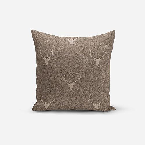 SCHÖNER LEBEN. Kissenhülle Jacquard Hirsch Geweih braun versch. Gr, Größe:40x40cm (HxB)