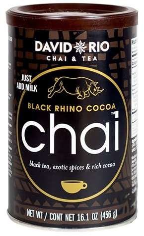 David Rio Black Rhino Cocoa Chai I 456g Dose I veganer Chai Latte mit Schwarztee, Kakao & Masala-Gewürzen, cremiger Schokolade