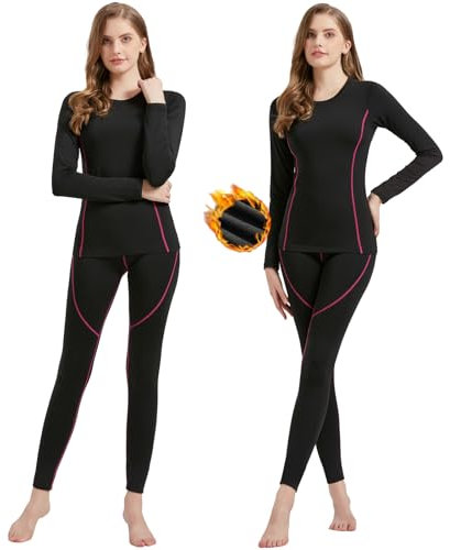 Uniuni Thermounterwäsche Damen Winter Warm Skiunterwäsche Set Frauen Lange Thermo Unterwäsche Motorrad Funktionsunterwäsche Gefüttert Ski Thermowäsche Atmungsaktiv Sport Funktionswäsche Rosa 44