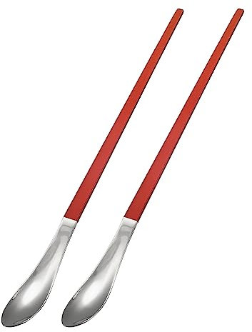 sourcing map Ensemble de 2 Longue Manche Cuillère, 10-pouce Inox Acier Glace Crème Cuillère Cocktail Agitation Cuillères Café Cuillères pour Mixer, Boisson, Café (Argent Rouge)