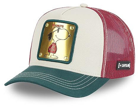 Capslab Snoopy The Peanuts Metal Plate Beige Green Red Trucker Cap - One-Size