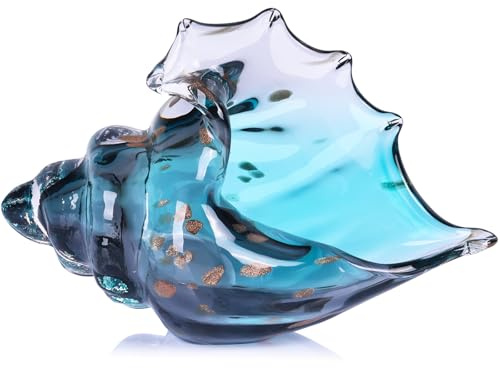 Meeresglas-Kunstfiguren, mundgeblasene Muschel-Skulptur, grünes Glasdekor, kreative Muschelstatue – für Küstenzimmer, Küchendekorationen über Schränken