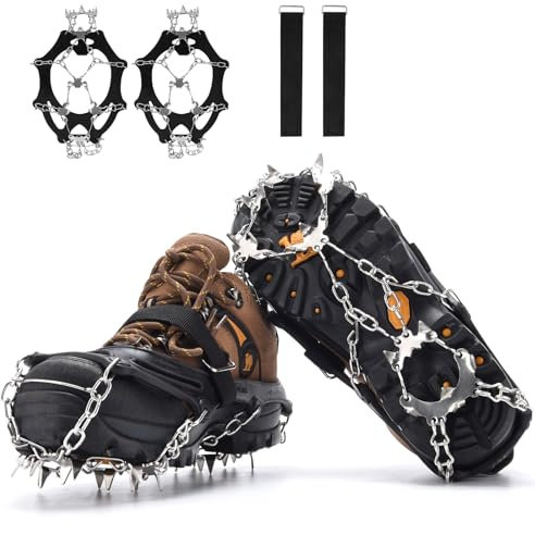 CYFIE Grödel Steigeisen für Bergschuhe mit19 Edelstahl Zähne Schuhkrallen Schuhspikes für Wandern Bergschuhe Stiefel Winter Outdoor (L)