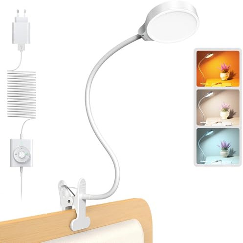 Glocusent 5W Leselampe, 36 LED Leselampe Bett, augenschonende Klemmleuchte, 3 Farb- und 5 Helligkeitsstufen, ansteckbare mit Schwanenhals,CRI 90, perfekte Bettlampe mit USB-Ladegerät (Weiß)