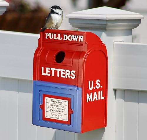 Muldale US Briefkasten Vogelhaus - Traditioneller amerikanischer Briefkasten Rotkehlchen Nistkasten - Vogelkästen - UV-beständiges Harz Nisthaus