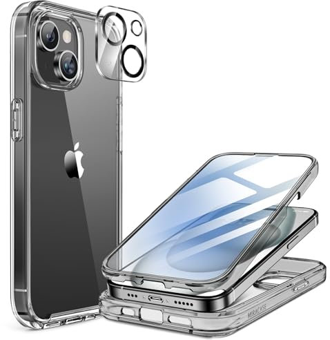 Miracase 360 Grad für iPhone 15 Hülle mit Eingebaut Glas Schutzfolie und Kameraschutz, Stoßfest Komplettschutz Handyhülle für iPhone 15 Zubehör Schutzhüllen, Klar Schwarz