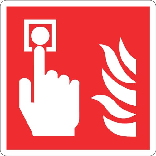 GLOBAL CARTELLO SEGNALETICO QUADRATO - SIMBOLO PULSANTE ALLARME ANTINCENDIO - Adesivo Extra Resistente, Pannello in Forex, Pannello In Alluminio (10 cm Lato, Plastica)