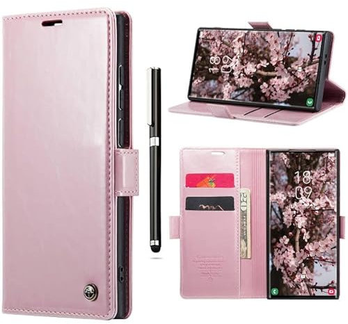 Paitech Handyhülle für Samsung Galaxy S24 Ultra Hülle Flip Case Schutzhülle Wallet Handyhülle Tasche für Samsung S24 Ultra 5G Magnetic Closure Klapphülle Cover mit Kartenfach, Standfunktion - Rosa