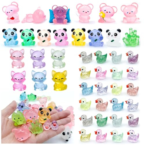 44pcs Luminous Mini Resin Animals, Glow in The Dark Resin Dinosaur Panda Duck Bear Various Tiny Miniature Figures Cute Small Garden Decorations Micro Landscape Aquarium DIY Craft Gifts