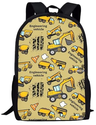 Binienty Schulrucksack für Kinder, Jungen, Mädchen, Teenager, leicht, Büchertasche, Laptop-Rucksack, lässiger Tagesrucksack, Cartoon Traktor, Einheitsgröße