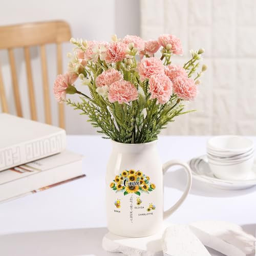 Wamantic Personalisierte Vase Muttertagsgeschenk für Mama - Benutzerdefinierte Foto/Namen/Text Keramik Vase Getrocknete Vase für Home Decor Personalisierte Geschenke für Oma(Vasen-2,3-Namen)