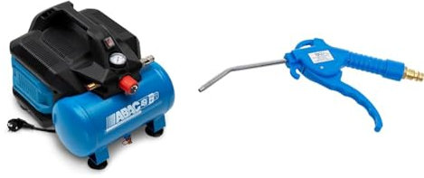 ABAC Geräuscharmer Tragbarer Luftkompressor EASE-AIR 6 & BGS 3208 | Druckluft-Ausblaspistole | 100 mm | Drukluftpistole | Griff aus blauem Nylon-Fiberglas