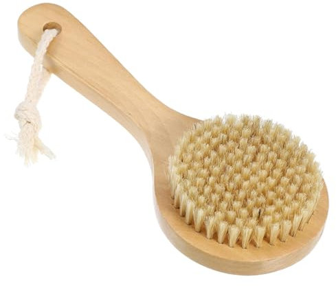RUIENGCOMM Back Scrubber for Shower Natural Bristles Bath Brush Shower Brush with Short Handle Dry Bath Body Brush with Soft Natural Bristles for Exfoliating Skin