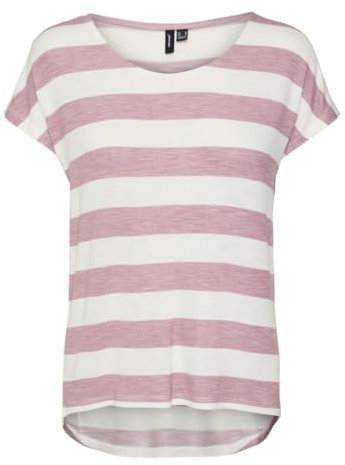 VERO MODA Women's Vmwide Stripe SL Ga JRS Noos Top, Nostalgia Rose/Stripes: Snow White, S