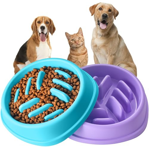Slow Feeder Dog Bowls, Anti-Slip Slow Eating Dog Bowl, Maze Dog Food Bowl, Anti-Choking Puzzle Feeder Dog Bowl, Slow Feeder Bowl for Dogs & Cats, All Breeds Pets (Blue&Purple)