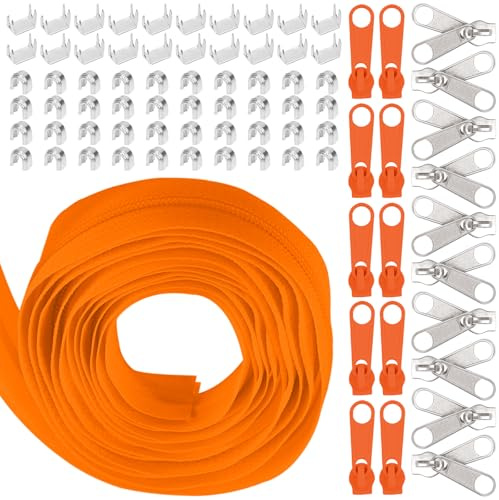 Swpeet 1 Rotolo da 10 Yard #5 in Nylon Arancione Con Cerniera Lampo e 20 Pezzi di Ricambio per Cucire