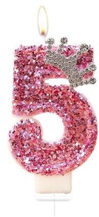 Bolosa Geburtstagskerzen - Kerze 5 Rosa Prinzessin Mit Krone - Für Kinder, Erwachsene, Jubiläum, Geburtstagsfeier