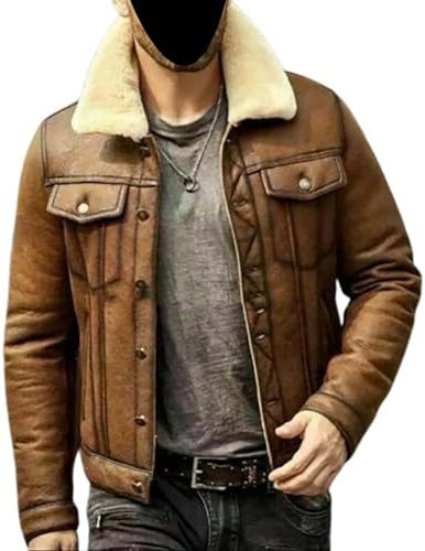 Fancyd Braune Fliegerjacke für Herren, Schaffell, Raf aus echtem Lammfell, Hellbraun: Leder, XXXL