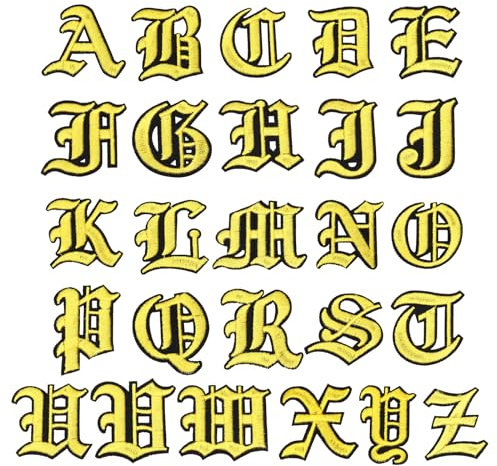 PATIKIL Old English Letter Embroidered Patch Applique, 26 Pcs Vintage Alphabet Sew on Iron on Decorative Patches a to Z for Repair Clothing Hats Jackets Backpack, 2 Lx2 W, Yellow