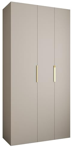 MEBLE KRYSPOL Como 4 Schrank mit 3 Türen - Kleiderschrank - Garderobe - Aufbewahrungsschrank für Schlafzimmer, Jugendzimmer, Kinderzimmer - 245,5x120x50cm - Kaschmir, Gold