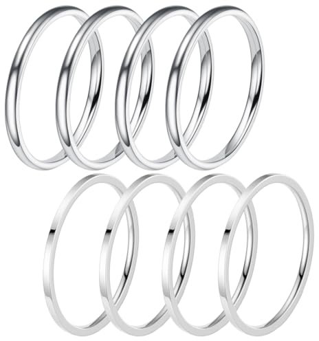 Ringe Silber für Damen Edelstahl, 8 Stück Dünner Knöchelring Midi Band Ringe Stapelringe Fingerringe Edelstahl Knöchel Ringe, Set Damen Schmuck