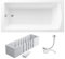 VBChome Baignoire 170 x 75 cm - Tablier en acrylique blanc - Support de baignoire - Siphon rectangulaire - Design moderne - Bonde de baignoire chromée - Avec support de baignoire