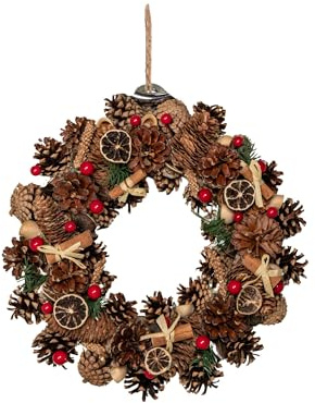 Samuel ALEXANDER 36cm Winter Spice Hanging Christmas Wreath with Pine Cones Red Berries & Dried Fruit