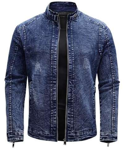BASHAMAN Langarm Jacke Herren Jugend Vintage Trend Jeansjacke Herren Casual Mode Sport Übergangsjacke Herren Regular Fit Klassisch Komfortabel Licht Jacke Herren F-Blue L