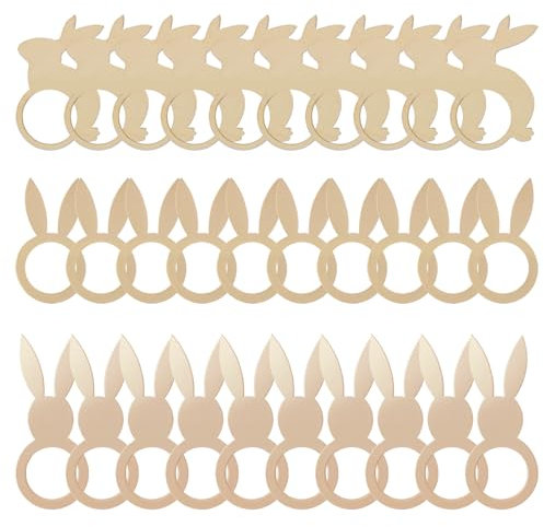 Kapokr 30 Stück Osternhase Serviettenhalter aus Holz Hasenohren Serviettenringe Niedlich Ostern Serviettenringe für FrüHling Osterfeier, DIY Basteln Ostern Dekoration Zubehör (3 Stile)