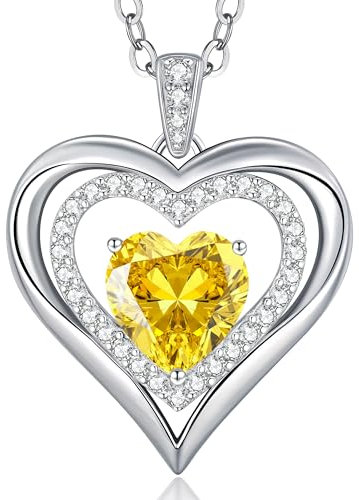 CDE Kette Damen 925 Sterling Silber Forever Love Herz Geburtsstein Anhänger Halskette Weihnachten Valentinstag Muttertags Geschenk Hochzeit Jubiläum Geburtstag Frau Freundin Mama (Whitegold-11-Nov)