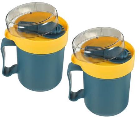 BRIGHTFUFU 2stücke Müslibecher Mit Deckel Und Löffel Mikrowellen-suppenschüssel Tragbar Für Lunch Suppenschüsseln Mit Deckel Wiederverwendbare Joghurtbecher Und Snackbecher