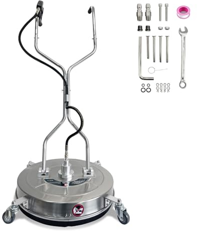 24 Inch Pressure Washer Surface Cleaner with 4 Wheels - Stainless Steel Dual Handle Surface Cleaner 4900 Max PSI, 3/8 Connector & 1/4 Adapter Power Washer Floor Attachment