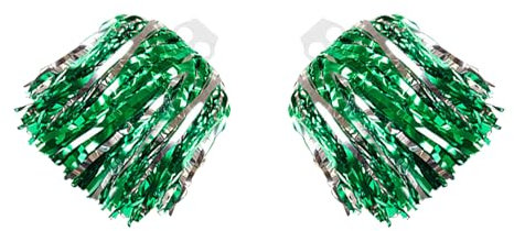 Gwezmxs Cheerleader Pompons mit Griffen für Sportwettbewerb, 2 Stück Set, Grün