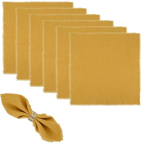6 Stück Stoffservietten 42 X 42cm Servietten Stoff Baumwoll Stoffservietten Mit Fransen Weich Baumwoll Abendessen Cloth Servietten für Tischdekoration, Hochzeit, Abendessen (Ingwer)