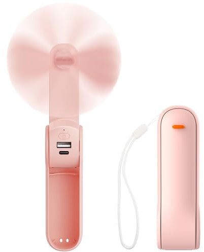 JATEKA Mini Ventilatore Portatile, Ventilatore USB 2 in 1, Velocità del Vento Pieghevole e Regolabile, Ventilatore Silenzioso con Funzione di Alimentazione Mobile, Adatto per Esterni, Viaggi, Ufficio
