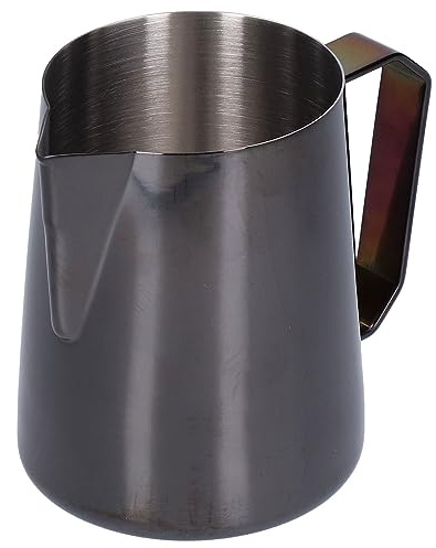 Syrisora Pichet à café Fournitures à café Pichet à Moussage, Pichet à café en Acier Inoxydable 600ml Café Lait Moussant Tasse Pichet à Vapeur avec Bouche Pointue (Pistolet noir 600 ml (pas de logo))