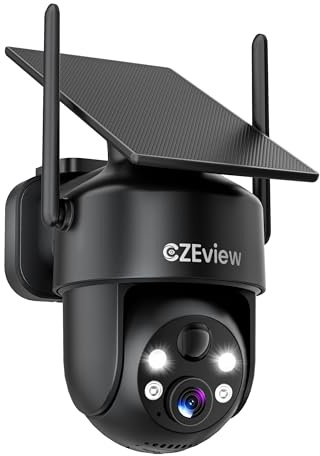 CZEview 2K Camera Surveillance WiFi Extérieure Solaire sans Fil, Noire