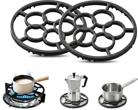 Dtenlur 2 Pz Supporti per Fornelli a Gas Universali 18,cm, Riduttori per Fornelli a Gas in Ghisa, Supporto Metallico Fornello per Wok, Antiscivolo Riduttore Fornello Gas per Caffettiera, Moka, Padella