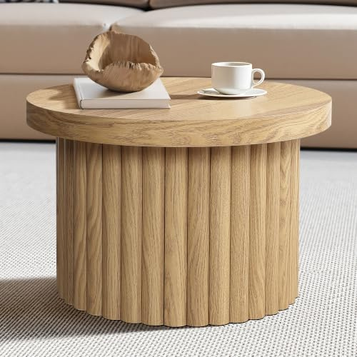 Hometopia Couchtisch Rund 60cm, Moderner Wohnzimmertisch in Holz | Kaffeetisch & Beistelltisch mit Vertikaler Rillenstruktur,Sofatisch Ø60 x H40 cm für Wohnzimmer & Lounge, Holzoptik
